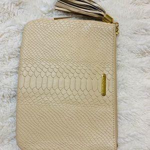 GiGi New York Nude snake skin tassel clutch